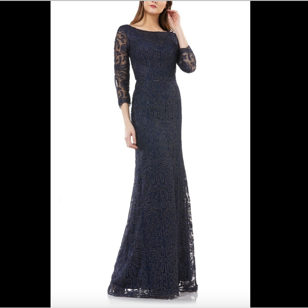 NEW JS Collections‎ Metallic Soutache Evening Gown